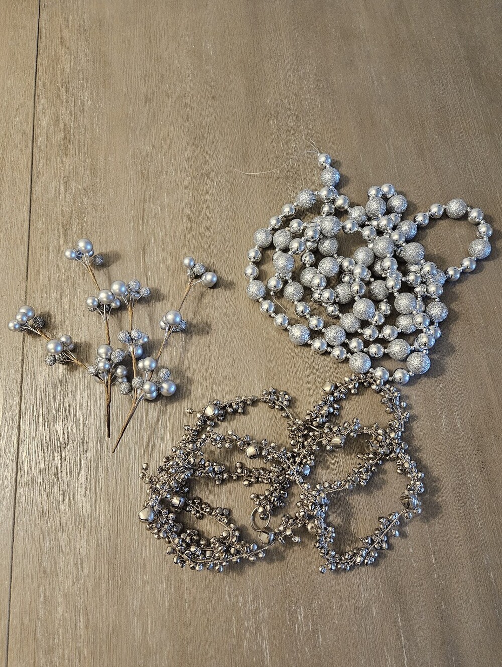 Lot Of Silver Decor -- Garland Beads, Garland Bells And Spray